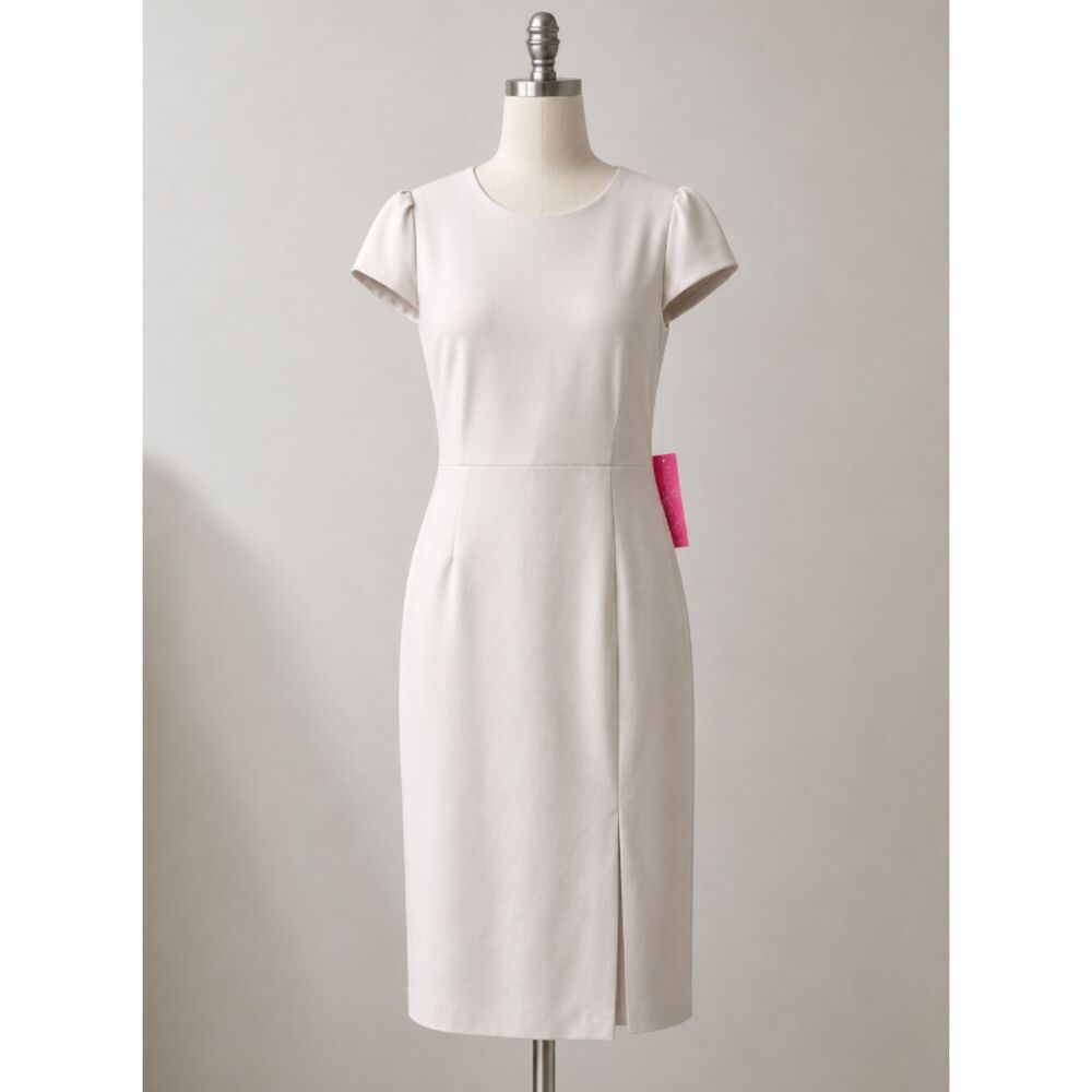 Betsey Johnson Women's 14 Almond Sheath Dress Cap Sleeve Office Quiet Luxury NWT